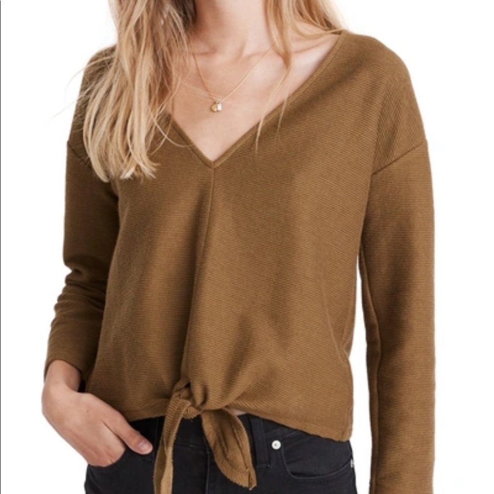 Madewell Texture & Thread Long Sleeve Tie Front Top